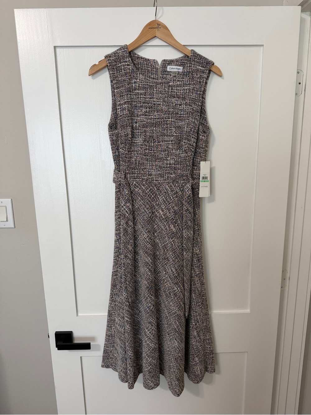 Calvin Klein Tweed Fit & Flare Midi Dress Size 8 NWT Belted